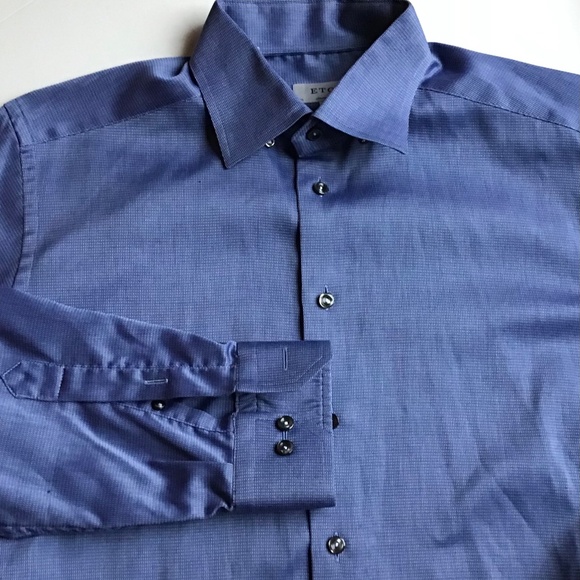 ETON contemporary blue textured  dress cotton shirt Sz 16 made in Estonia 🇪🇪 - Picture 3 of 8